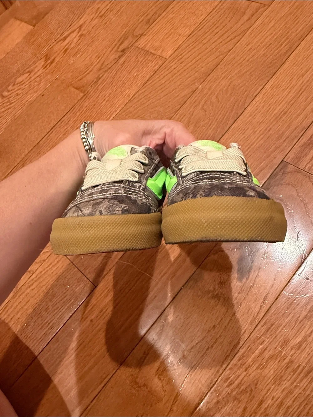 Vans Toddler Knu Skool Camo Sneakers with Neon Green Stripe